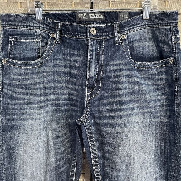 BKE Nolan Straight Leg Jeans Men’s Size 36 X Long Blue Faded Wash Stretch Denim - Picture 3 of 10